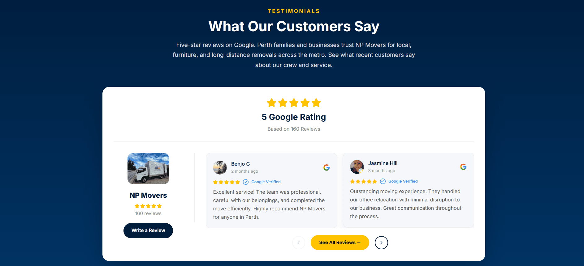 NP Movers testimonials
